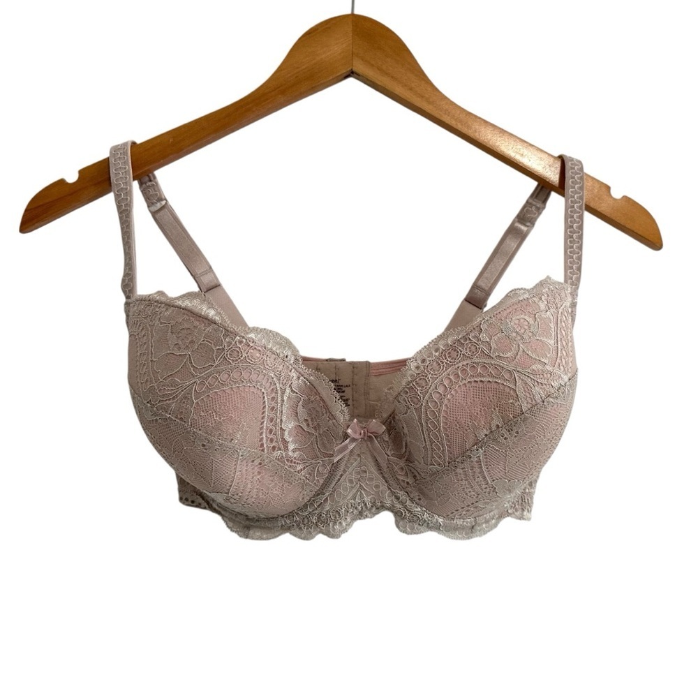 Le Mystere Womens Isabella All Over Lace Memory Foam Sz 36F Beige Pink Underwire